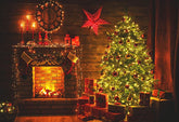 Christmas Fireplace With Flower Ring Photo Backdrop Shopbackdrop